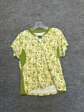Novara Cycling Jersey Womens XL Green Polka Dot Short Sleeve 1/4 Zip Pockets